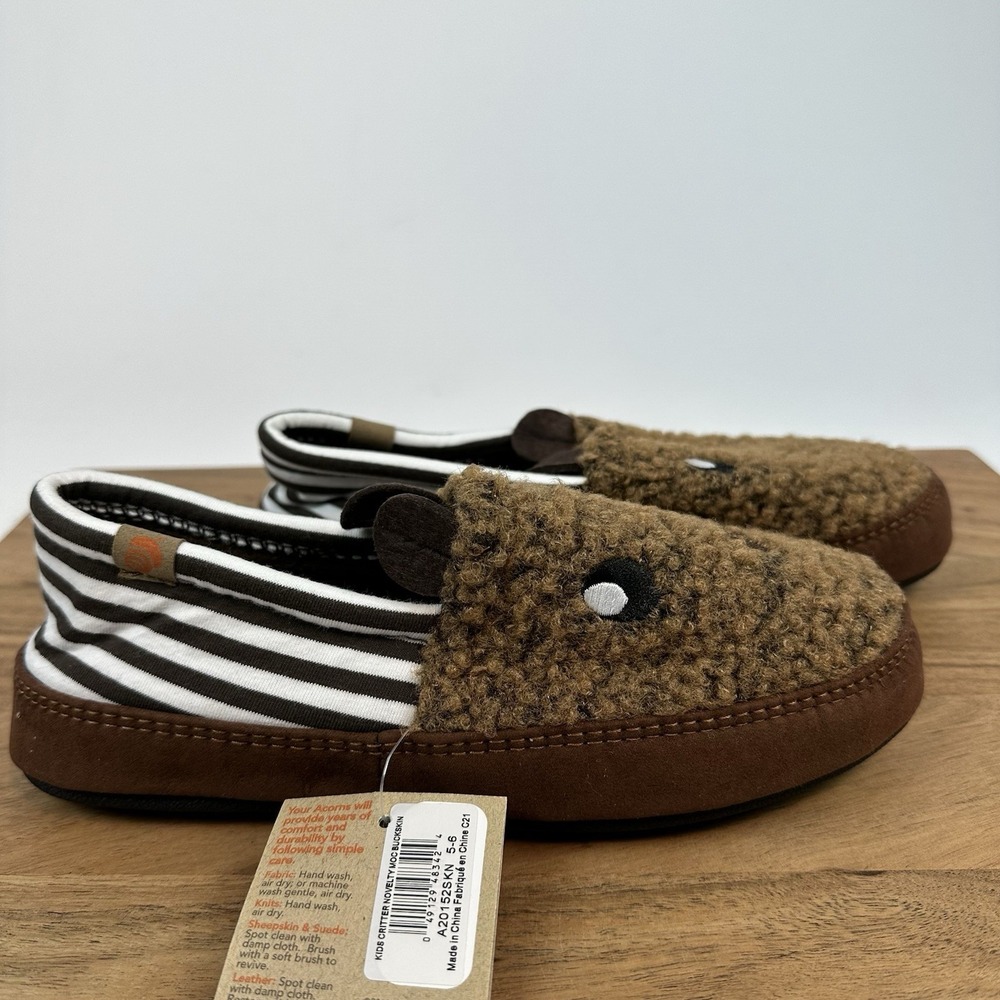 New NWT Big Kids Boys Acorn Critter Moc Brown Casual Comfort Slipper‎ Size 5 - 6